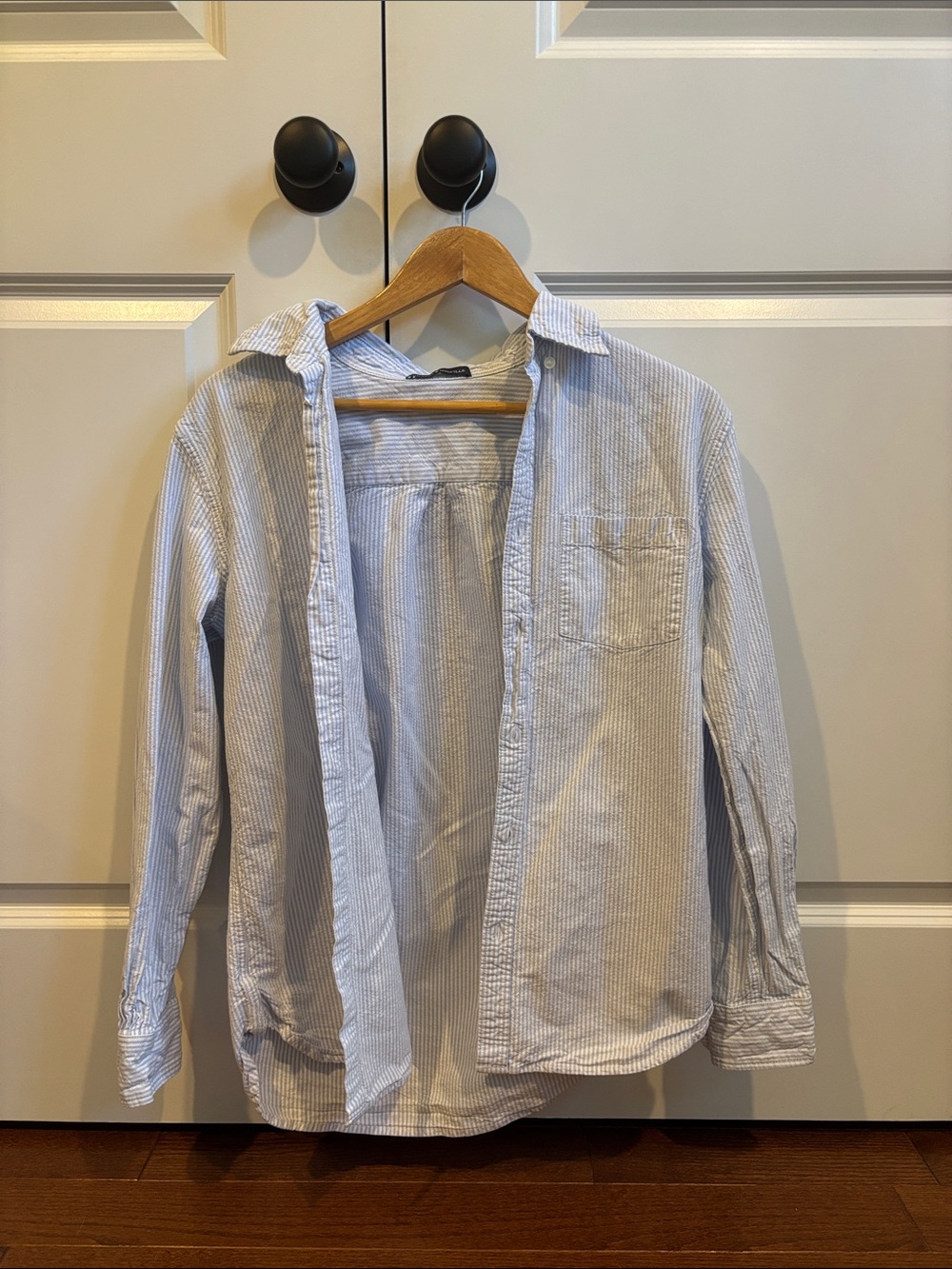Brandy Melville Light Blue and White Striped Button-Down Shirt